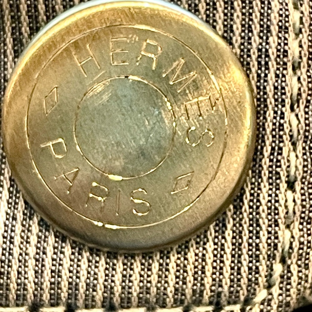 Hermes micro pinstripe cap, silver snaps, covered button,cotton, blue/white, 58 - Picture 15 of 15